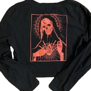 Skeleton Skull Moon Print Long Sleeve Crop Top